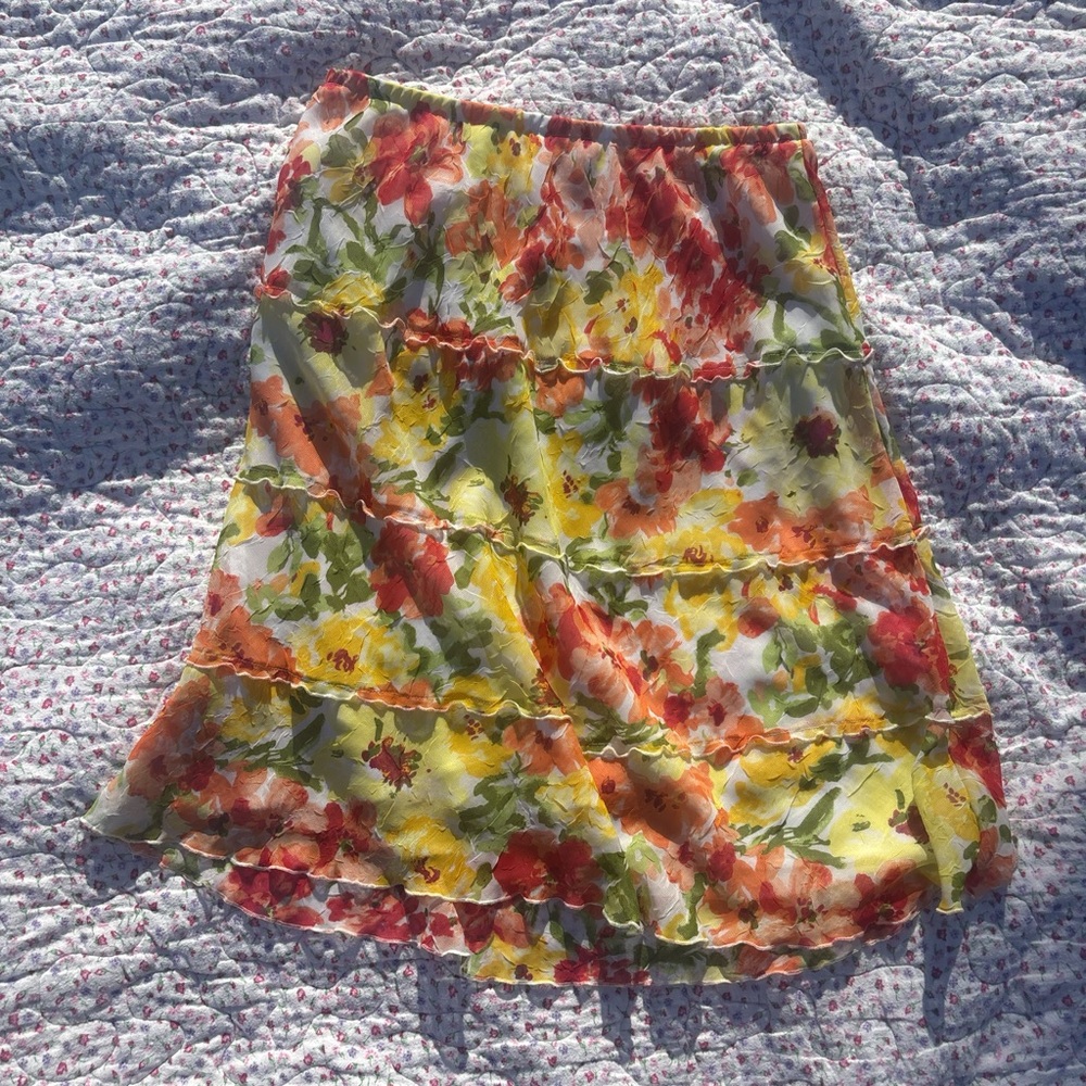 Yellow and Red Tiered A-Line Skirt for Casual Wear